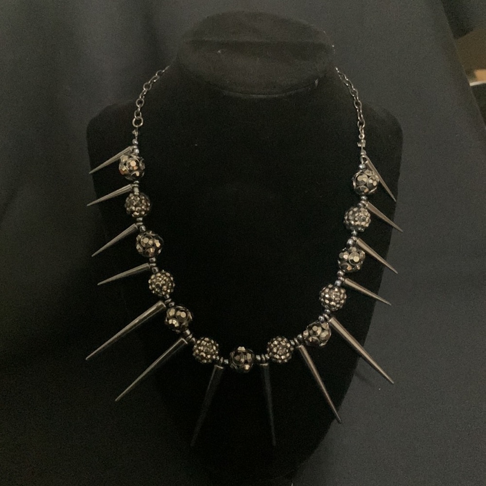 Punk gunmetal gray necklace with spikes